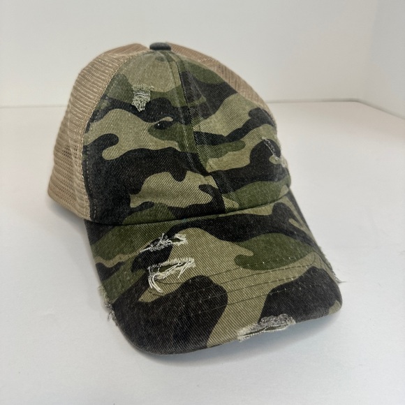 C.C Accessories - Women’s C.C. Camo Distressed Adjustable Ponytail Baseball Cap Hat